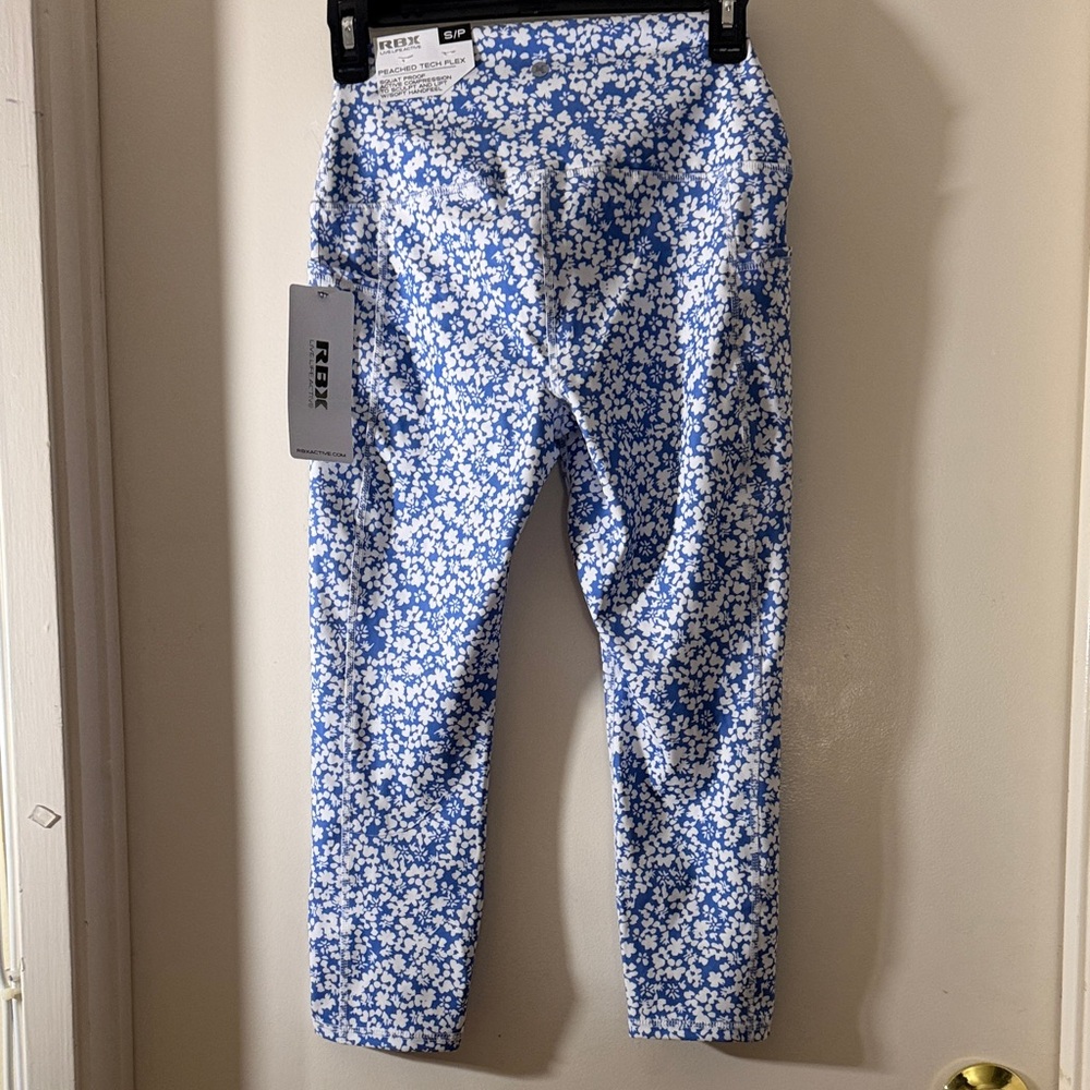 RBX Blue and White Floral Leggings - Picture 7 of 16